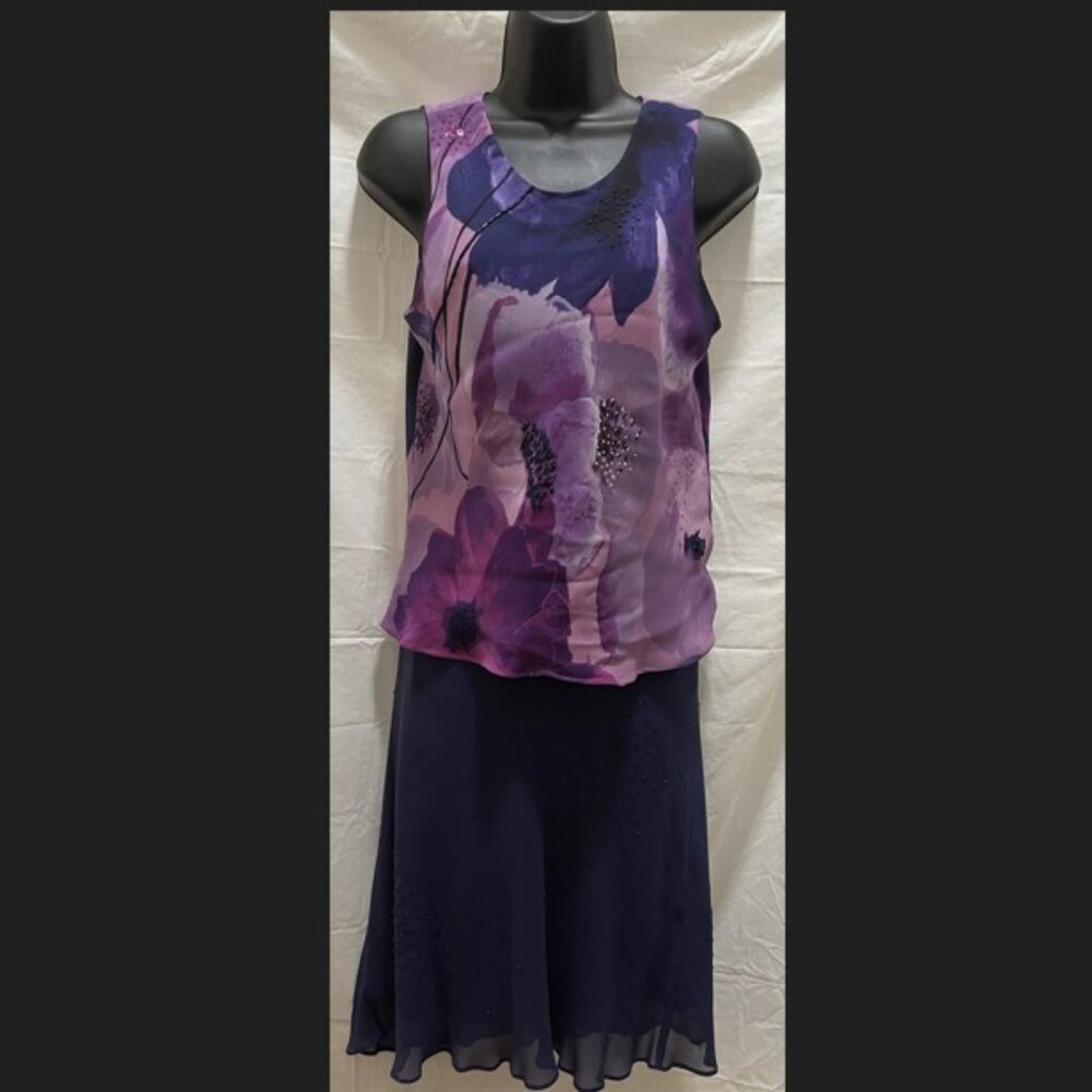 Vibrant floral print dress with a layered design